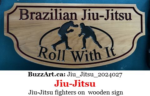Jiu-Jitsu fighters on  wooden sign